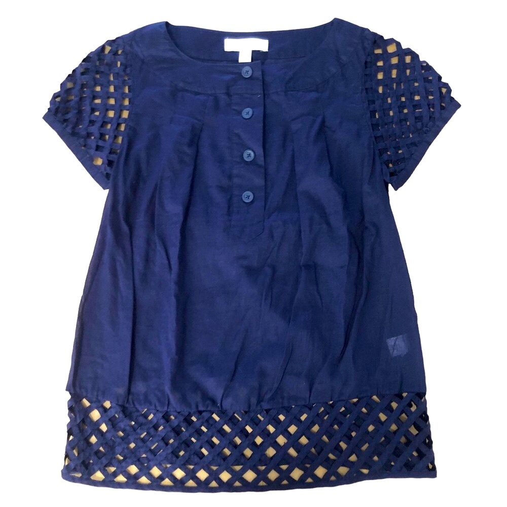 Isaac Mizrahi for Target Women's Blue Button Short Sleeve Tunic Shirt SZ S
